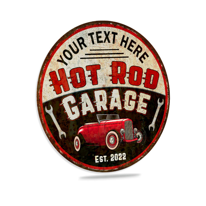 Personalized Hot Rod Garage Round Sign Man Cave Shop Mechanic Auto Car Workshop Wall Decor 100142002001
