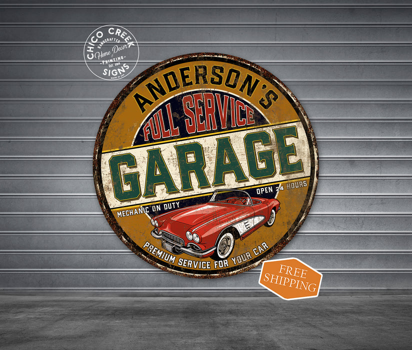 Personalized Garage Round Sign Full Service Auto Shop Den Wall Decor Mechanic Dad Gift 100142002005