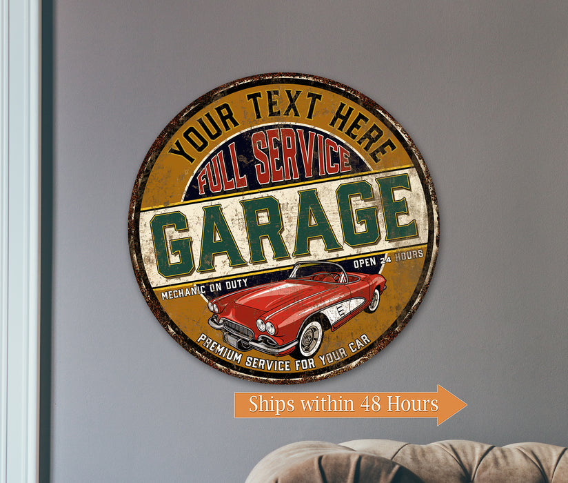 Personalized Garage Round Sign Full Service Auto Shop Den Wall Decor Mechanic Dad Gift 100142002005
