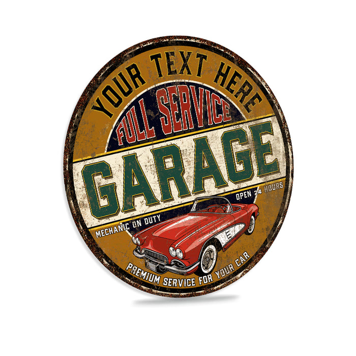 Personalized Garage Round Sign Full Service Auto Shop Den Wall Decor Mechanic Dad Gift 100142002005