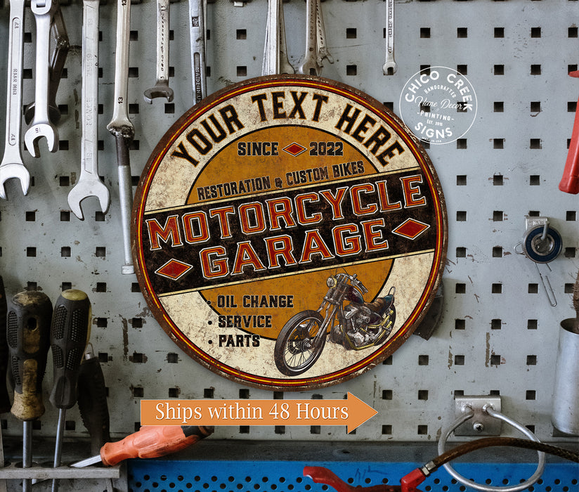 Personalized Motorcycle Garage Round Sign Bike Garage Shop Den Mechanic Chopper Dirt Steet Bike Dad Gift 100142002006