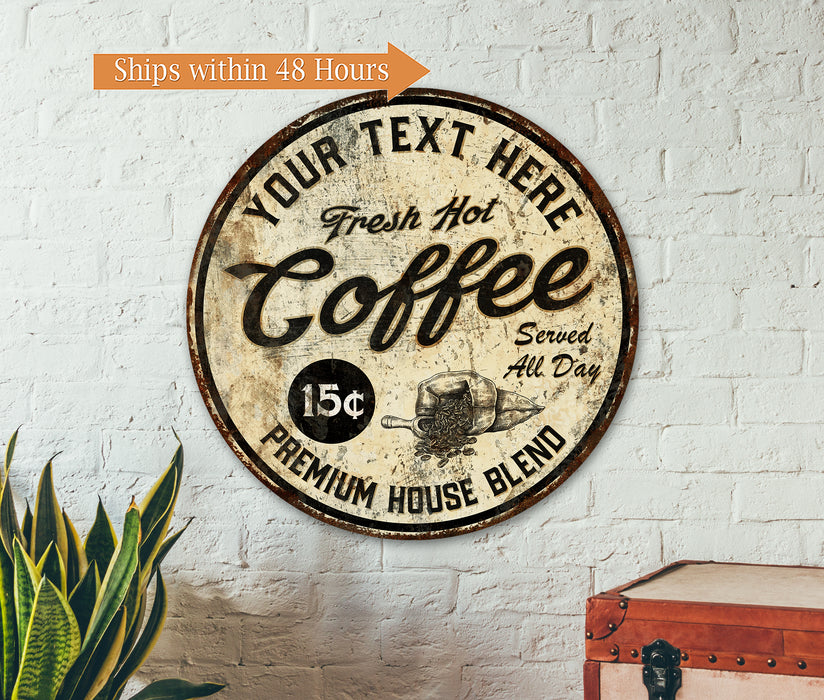 Personalized Fresh Hot Coffee Sign Coffee Bar Shop Cafe Java Wall Décor Custom Kitchen 14" Round 100142002009