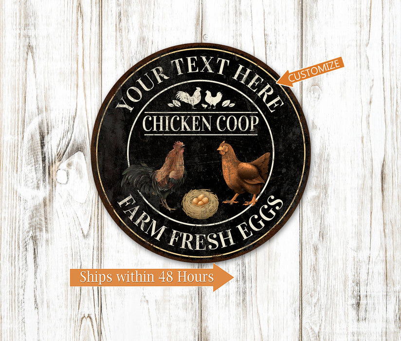 Personalized Chicken Coop Sign Farm Fresh Eggs Rooster Poultry Wall Decor Farm Garden 14" Round 100142002011