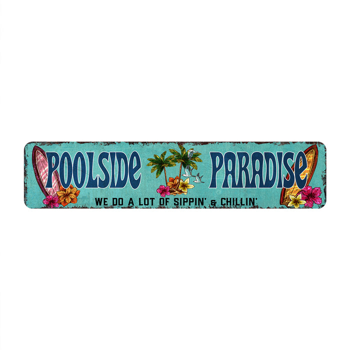 Poolside Paradise Surf Tiki Swimming Pool Decor Metal Sign 104182001003