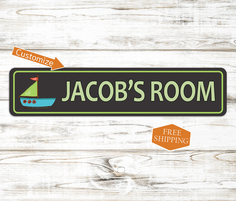 Personalized Boy's Room Decor Kid Door Metal Sign Sailboat 104182002028