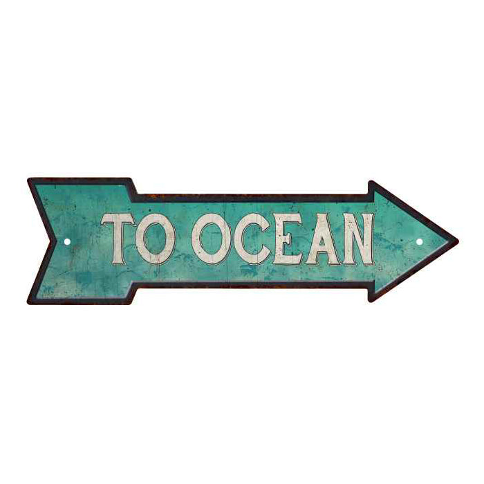 To Ocean Rt Arrow Vintage Looking Beach House Metal Sign 5x17 205170001011