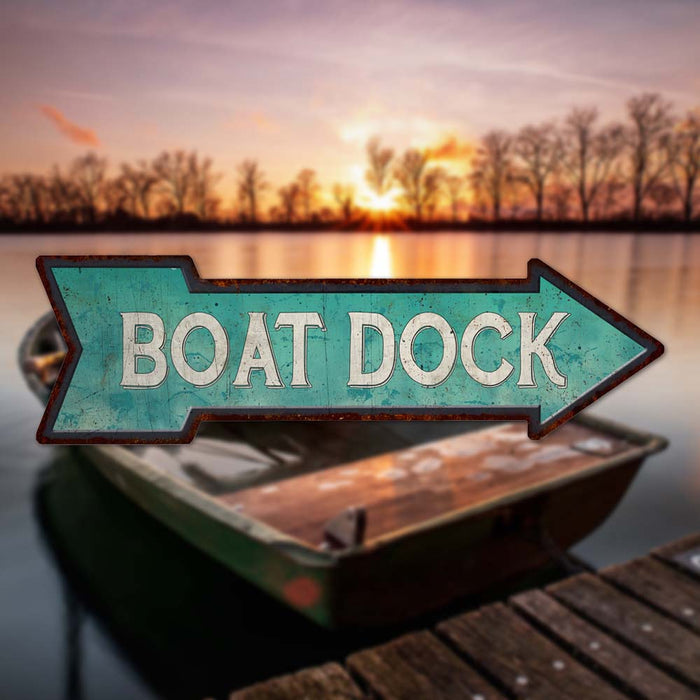 Boat Dock Rt Arrow Vintage Looking Beach House Metal Sign