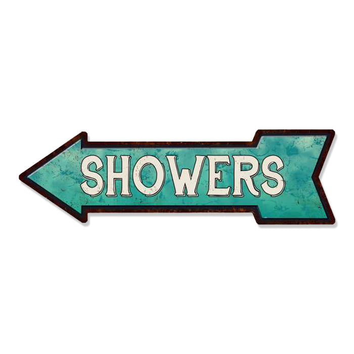 Showers Left Arrow Vintage Looking Beach House Metal Sign 5x17 205170001023