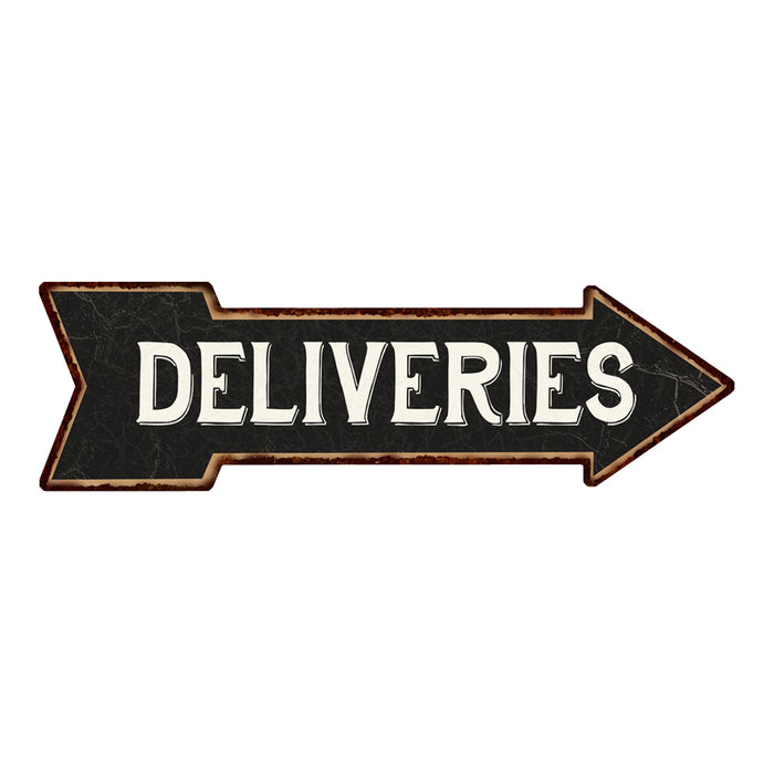 Deliveries Black Rt Arrow Vintage Looking Metal Sign
