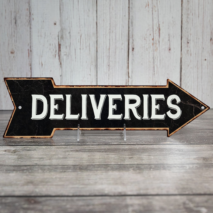 Deliveries Black Rt Arrow Vintage Looking Metal Sign