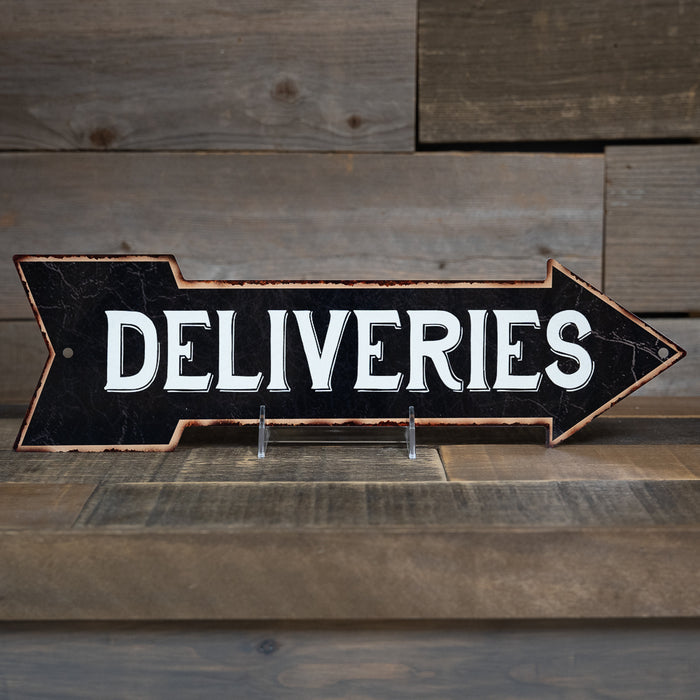 Deliveries Black Rt Arrow Vintage Looking Metal Sign