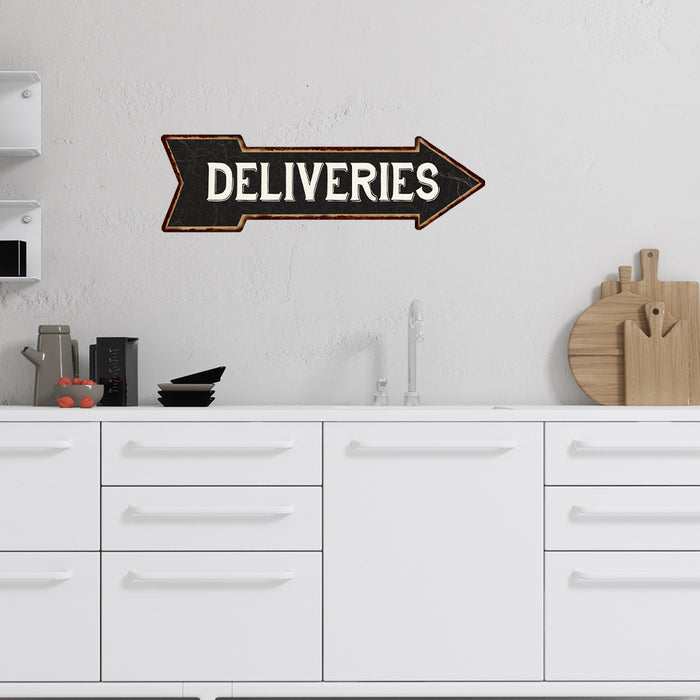Deliveries Black Rt Arrow Vintage Looking Metal Sign