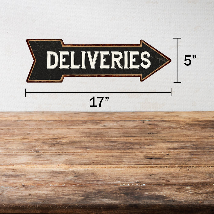Deliveries Black Rt Arrow Vintage Looking Metal Sign