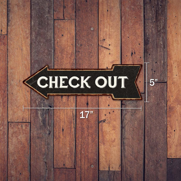 Check Out Left Arrow Vintage Looking Metal Sign