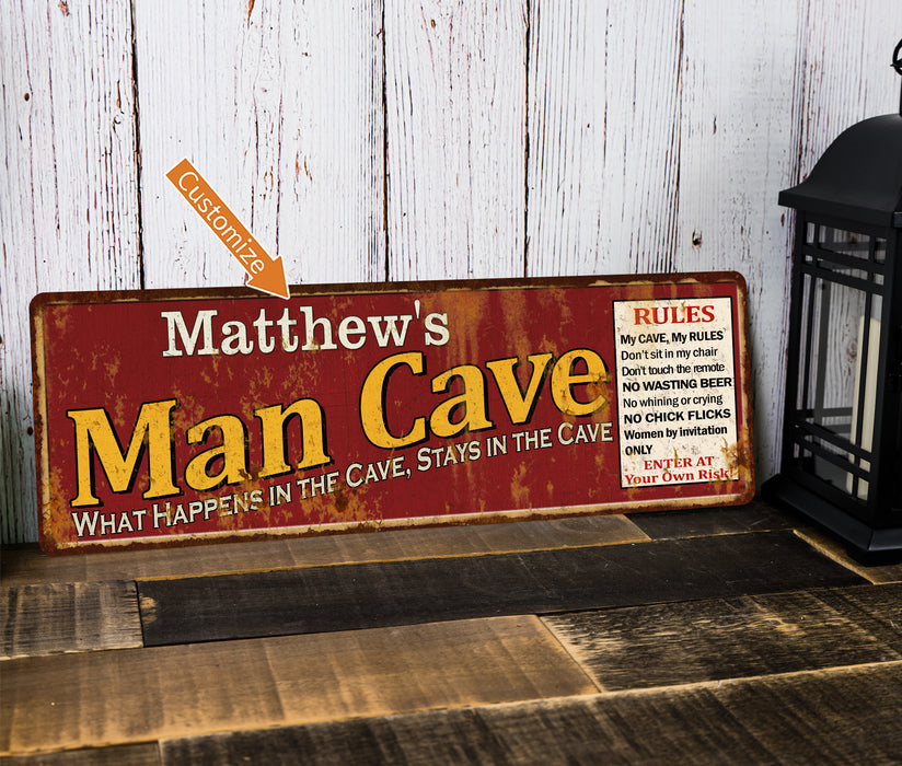 Personalized Man Cave Rules Red Metal Sign Gift 106180004001