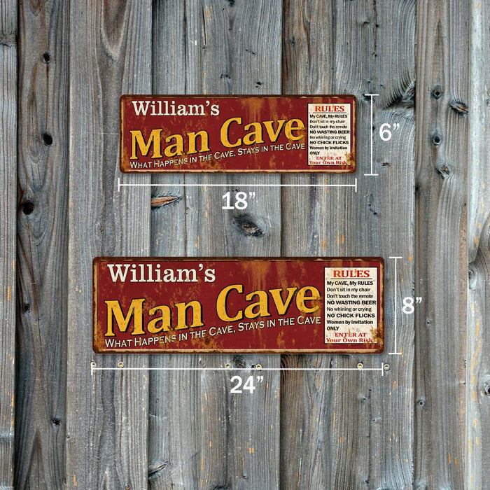 Personalized Man Cave Rules Red Metal Sign Gift 106180004001