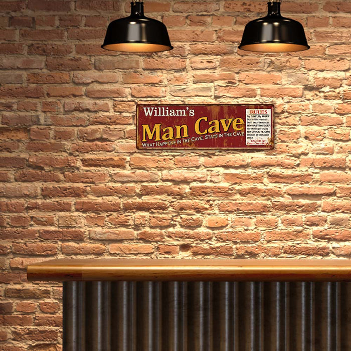 Personalized Man Cave Rules Red Metal Sign Gift 106180004001