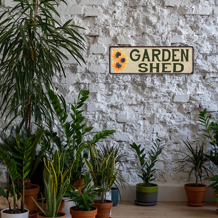 GARDEN SHED Sunflowers Vegetable Patio Flowers 6x18 Metal Sign Chic Retro
