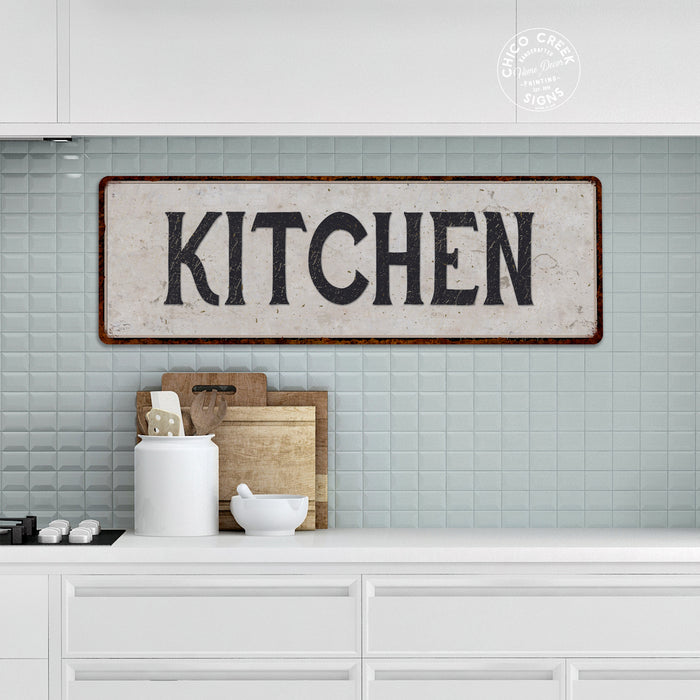 Kitchen Vintage Look Black on White Metal Sign