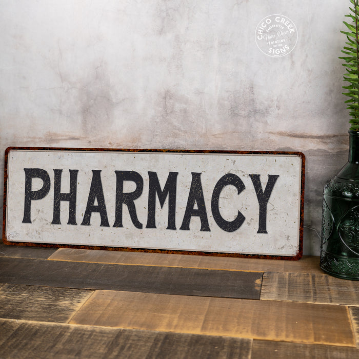 Pharmacy Vintage Look Black on White Metal Sign 106180023007