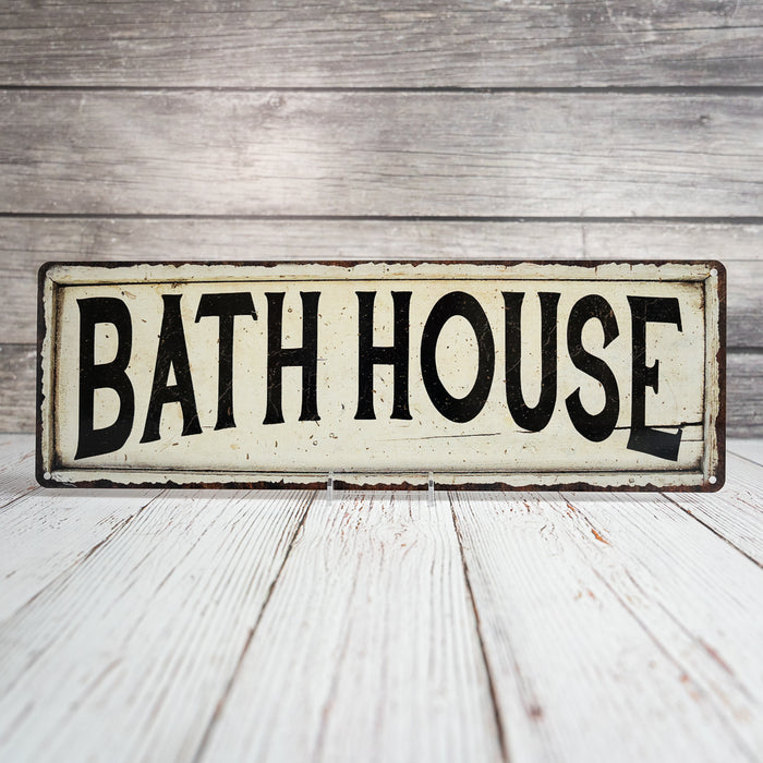 Bath House Vintage Look Farm House Metal Sign