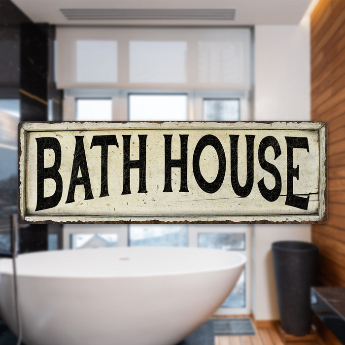 Bath House Vintage Look Farm House Metal Sign