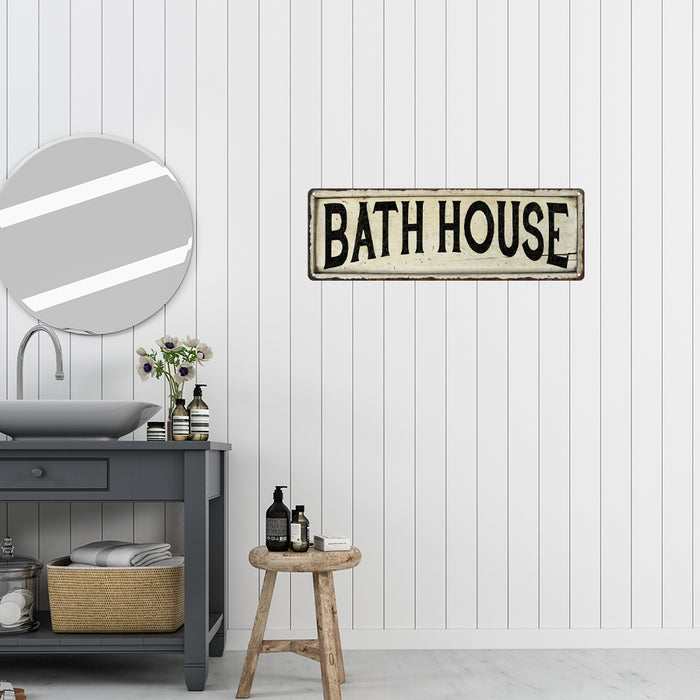 Bath House Vintage Look Farm House Metal Sign
