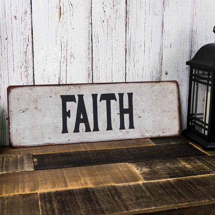 FAITH Vintage Look Rustic Metal Sign Chic Retro