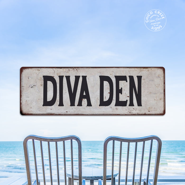 DIVA DEN Vintage Look Rustic Metal Sign Chic Retro