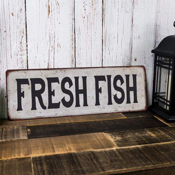 FRESH FISH Vintage Look Rustic Metal Sign Chic Retro