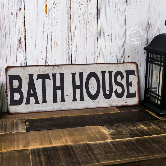 BATH HOUSE Vintage Look Rustic Metal Sign Chic Retro