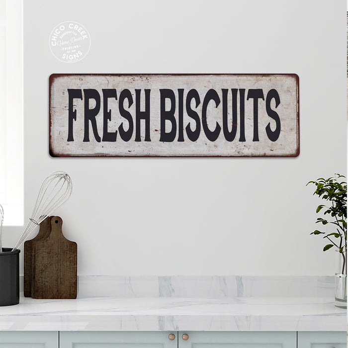FRESH BISCUITS Vintage Look Rustic Metal Sign Chic Retro
