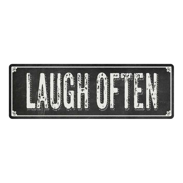 LAUGH OFTEN Shabby Chic Black Chalkboard Metal Sign 6x18 Decor 106180050014