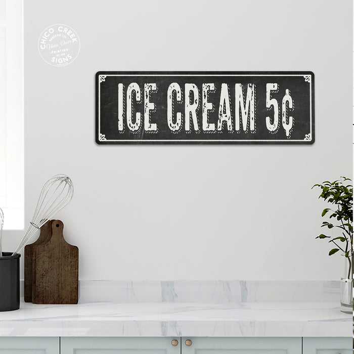ICE CREAM 5¢ Shabby Chic Black Chalkboard Metal Sign Decor