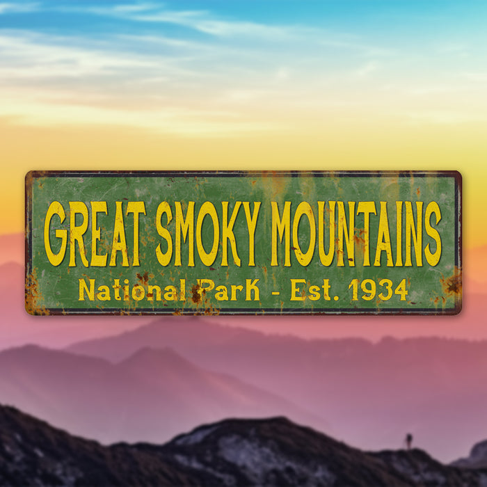 Great Smoky Mountains National Park Rustic Metal 6x18 Sign Decor