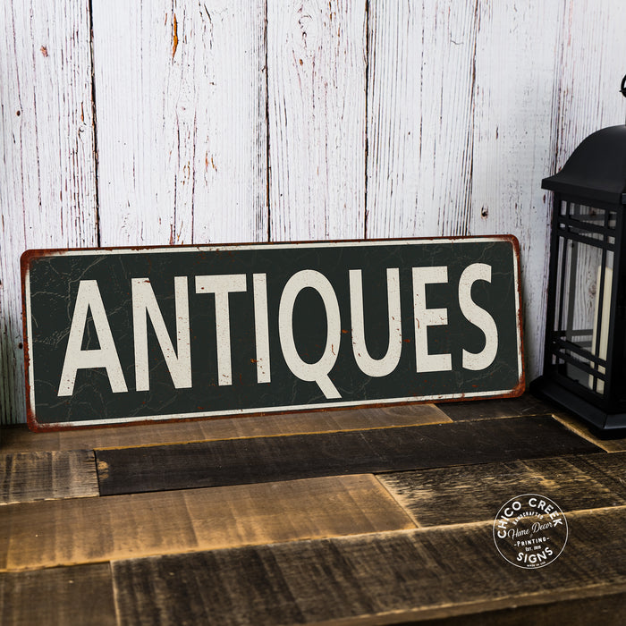 Antiques Vintage Look Shabby Chic Metal Sign