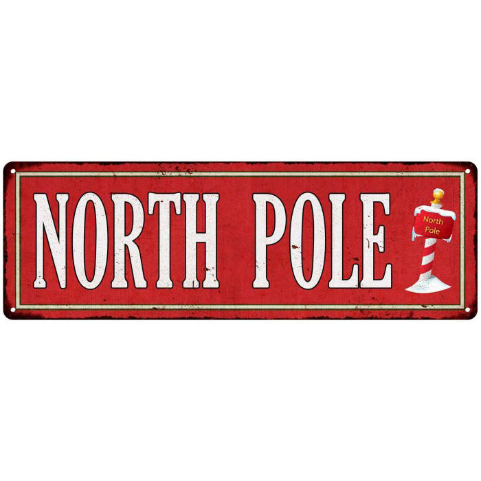 North Pole Holiday Christmas Metal Sign 6x18 106180065003