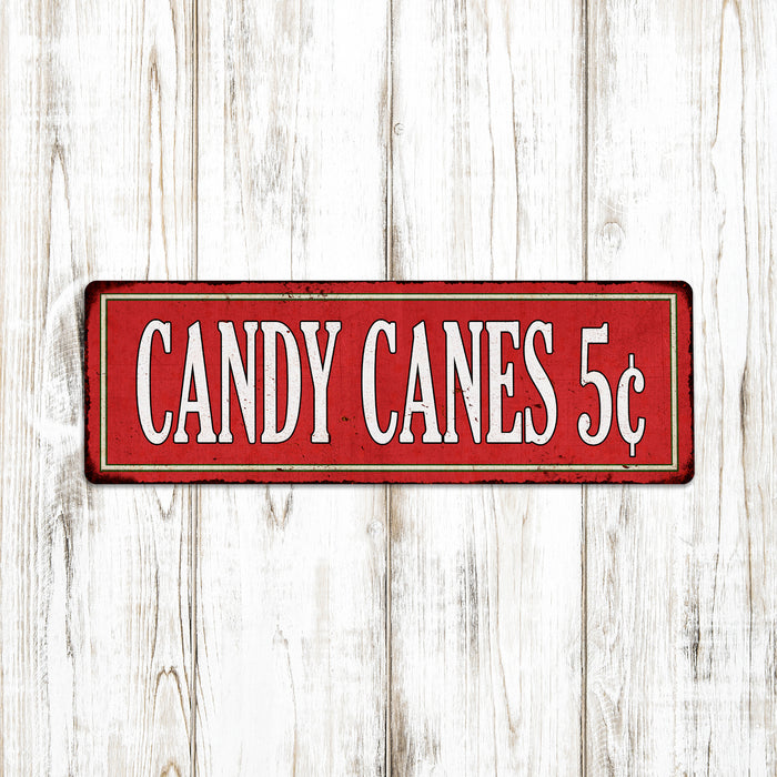 Candy Canes 5¢ Holiday Christmas Metal Sign