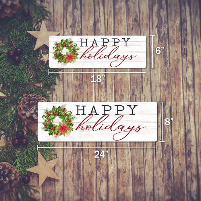Happy Holidays Christmas Wreath Holiday Christmas Vintage Rustic Metal Sign