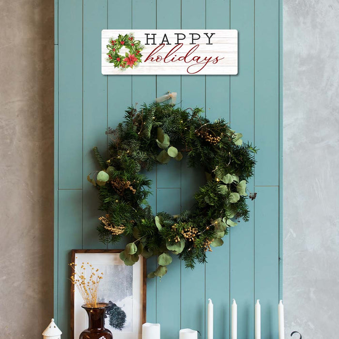 Happy Holidays Christmas Wreath Holiday Christmas Vintage Rustic Metal Sign