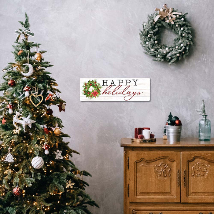 Happy Holidays Christmas Wreath Holiday Christmas Vintage Rustic Metal Sign