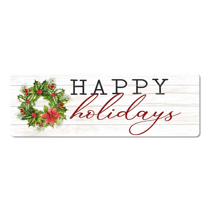 Happy Holidays Christmas Wreath Holiday Christmas Vintage Rustic Metal Sign