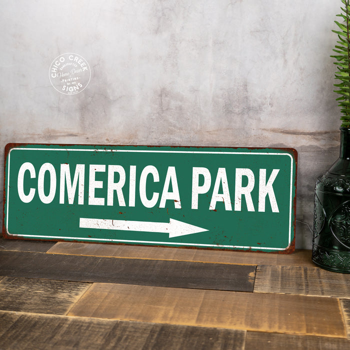 Comerican Park Vintage Look Ballpark Baseball Metal Sign