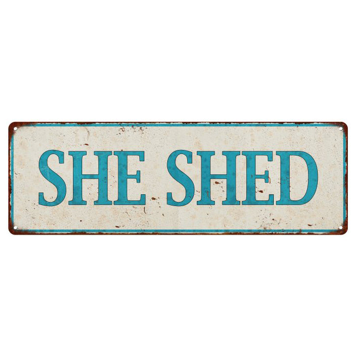 SHE SHED Distressed Look Metal Sign 6x18 106180076003