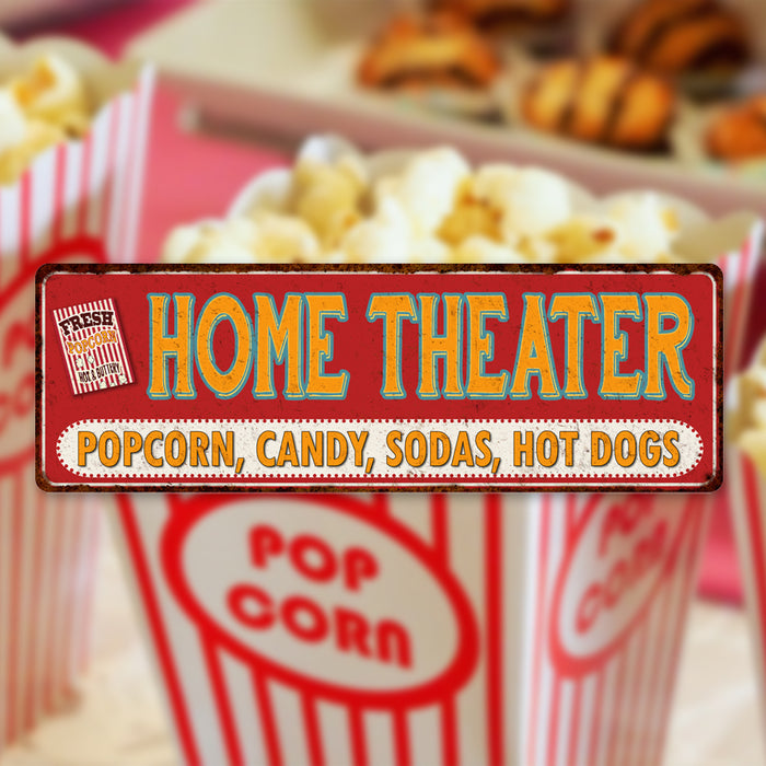 Home Theater Metal Sign Movie Room Concessions Popcorn Wall Decor Plaque