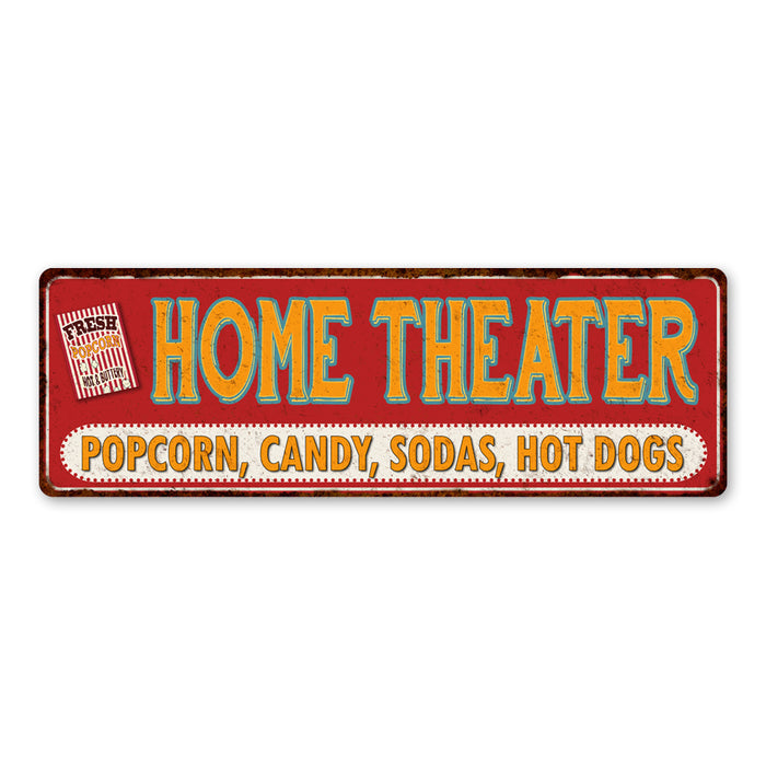 Home Theater Metal Sign Movie Room Concessions Popcorn Wall Decor Plaque