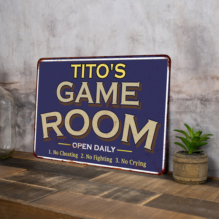 Personalized Blue Game Room Sign Metal Wall Decor Sign 108120002001