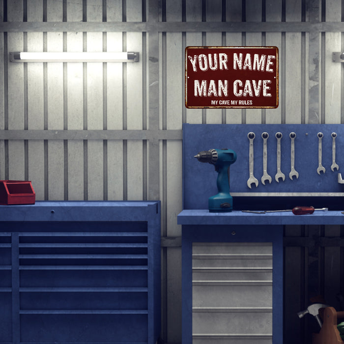 Personalized Man Cave Red Grunge Sign Metal Wall Decor 108120003001