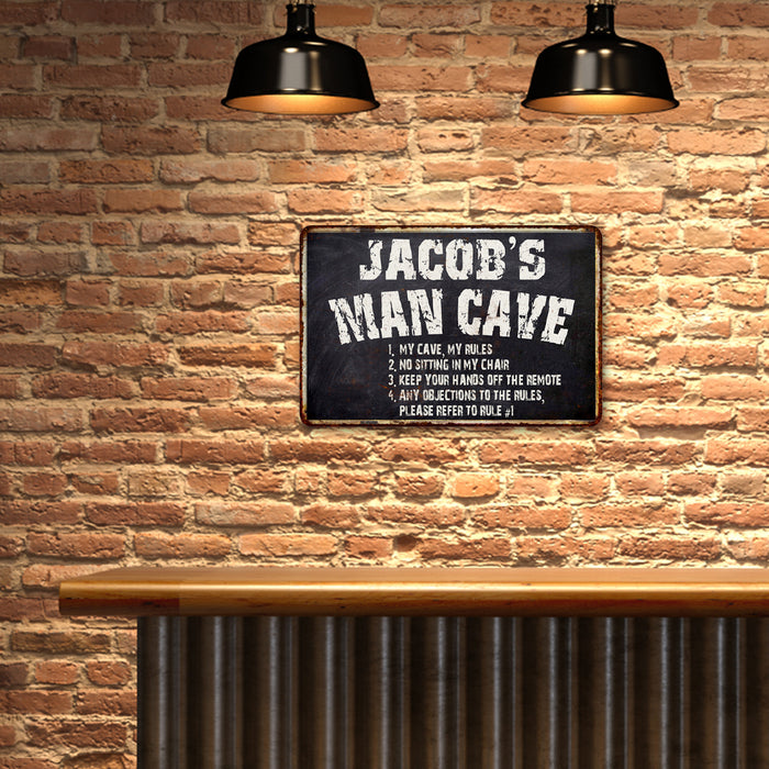 Personalized Man Cave Rules Black Grunge Sign Home Decor Gift Cave Funny 108120007001
