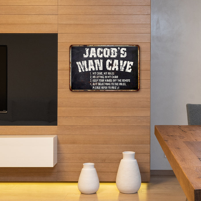 Personalized Man Cave Rules Black Grunge Sign Home Decor Gift Cave Funny 108120007001